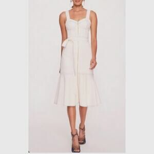 Marchesa Rosa Embelia Ivory Black Corset Midi Dress Cotton Sweetheart Sz 12 NEW